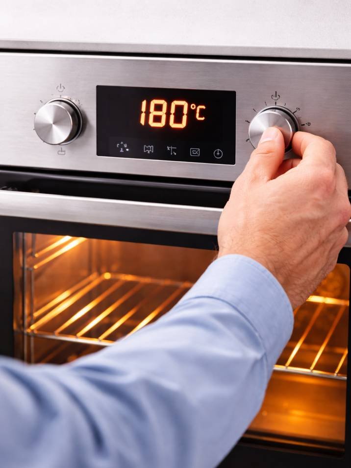 oven preheating to 180 degree for making cake